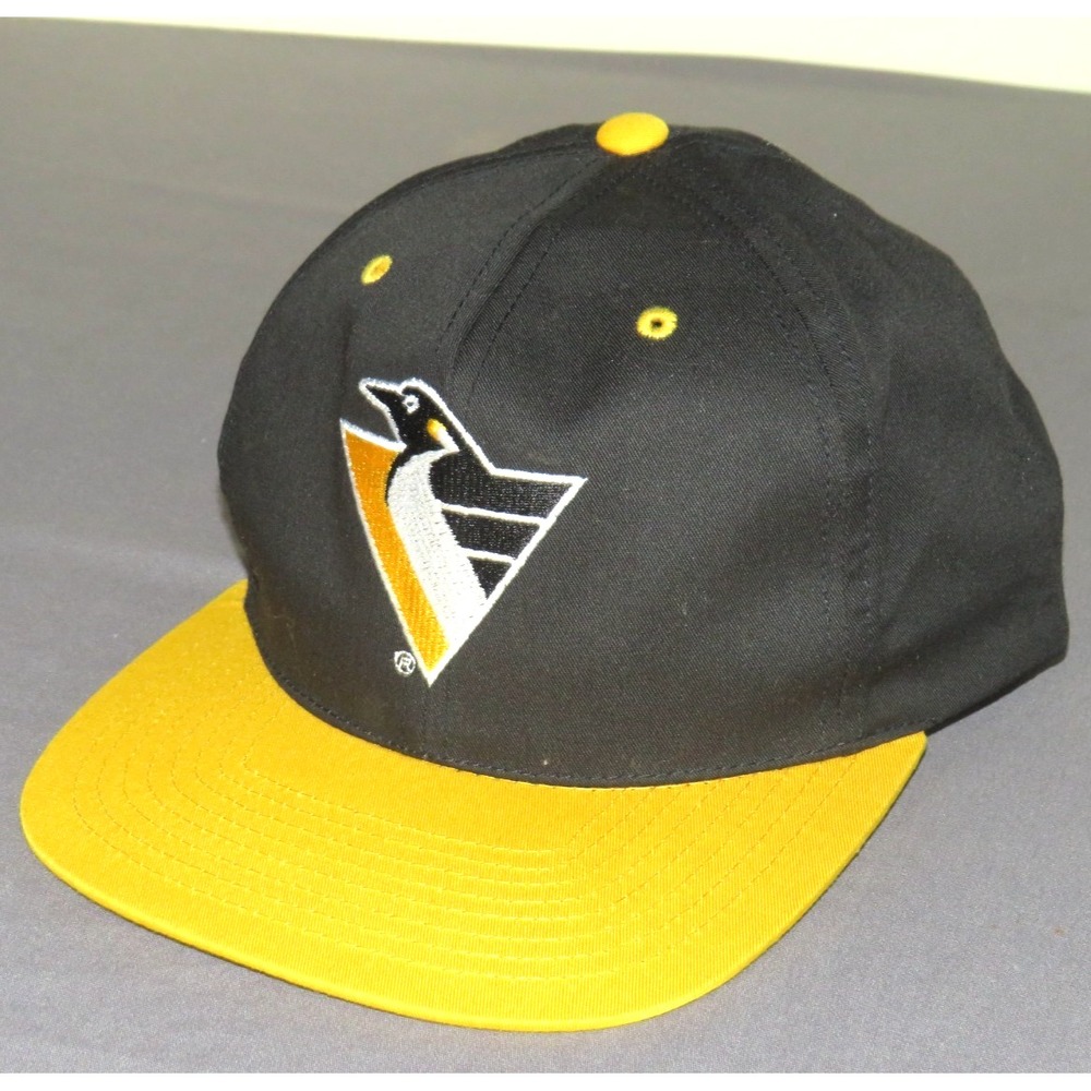 Pittsburgh Penguins Vintage AJD‎ Black/Yellow Snapback Hat 90's NHL